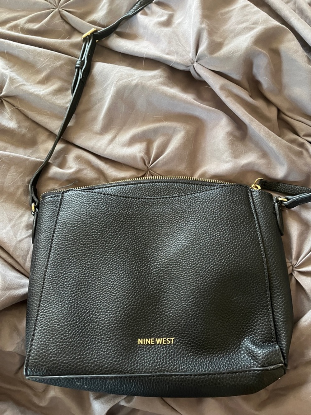 Nine West Black Pebbled Crossbody with Gold Accents